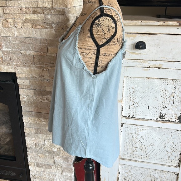 Aemi + Co blue gray raw edge adjustable strap hi-lo vneck blouse layering tank - Picture 3 of 9